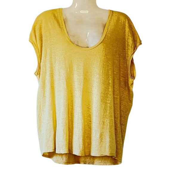 Frame Easy Scoop Organic Linen Tee Cornsilk Color Slubby Oversized Women's Med - Picture 2 of 10